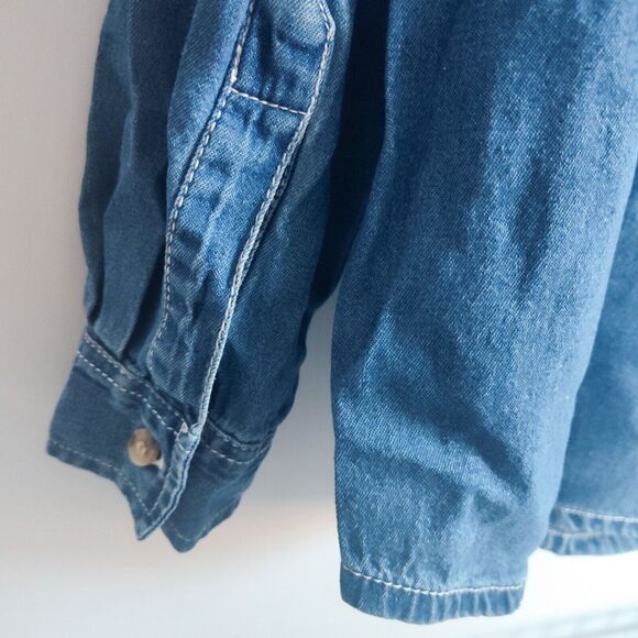 At Last & Co 14 / 16 Cotton Denim Embroidered  Shirt Button Womens Leaf Fall Vtg - Picture 7 of 10